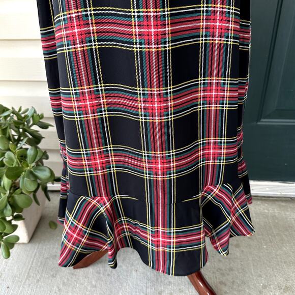 NWT J. Crew Factory Sz 8 Ruffleneck Tartan Plaid Long Sleeve Midi Peasant Dress - Picture 4 of 9